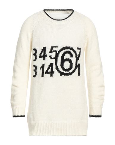 Mm6 Maison Margiela Man Sweater Ivory Size L Cotton, Acrylic, Polyamide, Mohair Wool In White