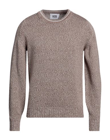 Alpha Studio Man Sweater Brown Size 40 Cotton In Neutral
