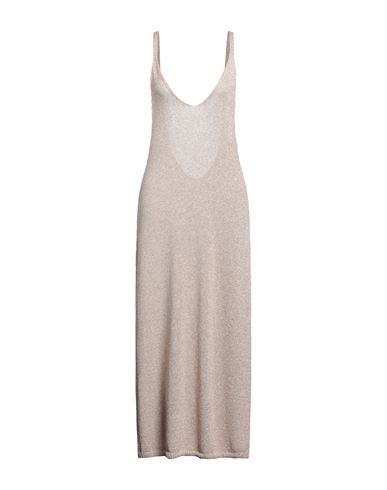 Même Road Woman Midi Dress Beige Size M Viscose, Metallic Fiber In Gray