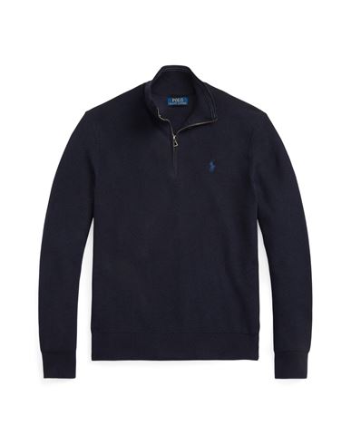 Polo Ralph Lauren Mesh-knit Cotton Quarter-zip Sweater Man Turtleneck Navy Blue Size Xl Cotton