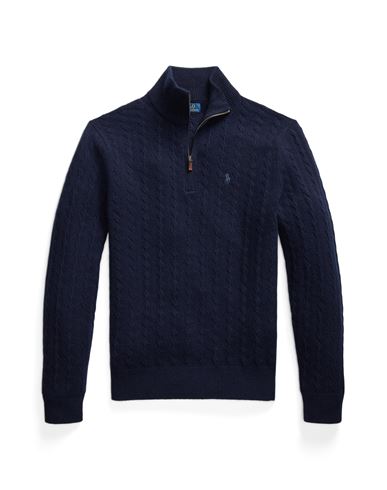 Polo Ralph Lauren Cable-knit Wool-cotton Sweater Man Turtleneck Navy Blue Size L Wool, Cotton