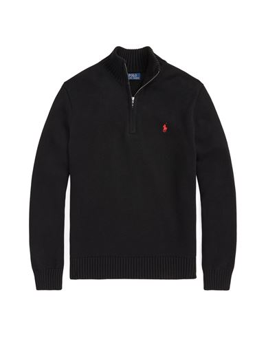 Polo Ralph Lauren Cotton Quarter-zip Sweater Man Turtleneck Black Size Xxl Cotton