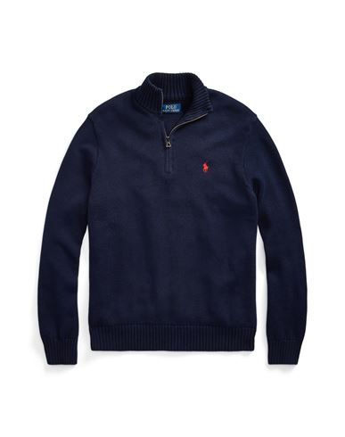 Polo Ralph Lauren Cotton Quarter-zip Sweater Man Turtleneck Navy Blue Size Xxl Cotton