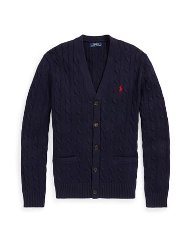 Shop Polo Ralph Lauren Cable-knit Cotton Cardigan Man Cardigan Navy Blue Size L Cotton