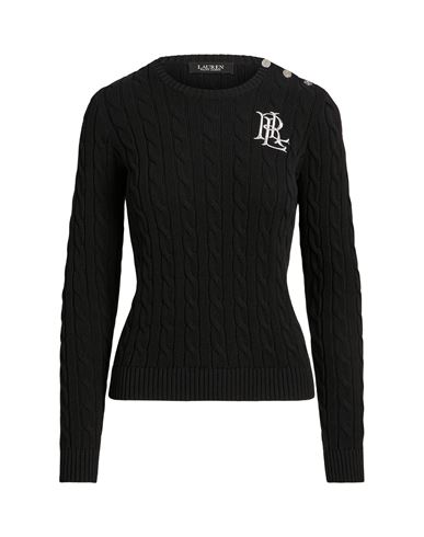 Lauren Ralph Lauren Button-trim Cable-knit Cotton Sweater Woman Sweater Black Size Xl Cotton