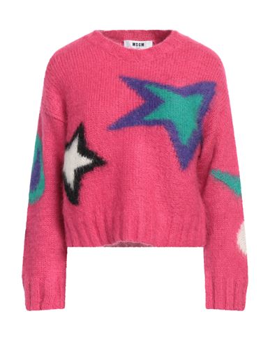 Msgm Woman Sweater Fuchsia Size L Acrylic, Polyamide, Mohair Wool In Pink