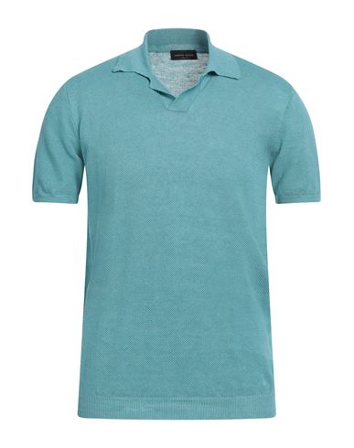 Roberto Collina Man Sweater Turquoise Size 38 Organic Cotton, Linen In Blue