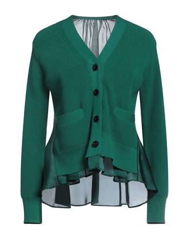 Sacai Woman Cardigan Green Size 3 Cotton, Polyester