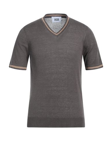 Alpha Studio Man Sweater Dark Brown Size 40 Linen, Cotton