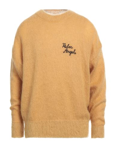 Palm Angels Man Sweater Mustard Size L Mohair Wool, Polyamide, Wool In Yellow