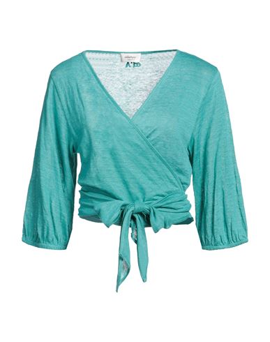 Shop Ottod'ame Woman Wrap Cardigans Turquoise Size 8 Linen In Blue