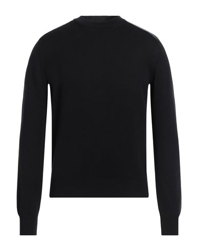 Ferragamo Man Sweater Black Size Xl Virgin Wool, Leather