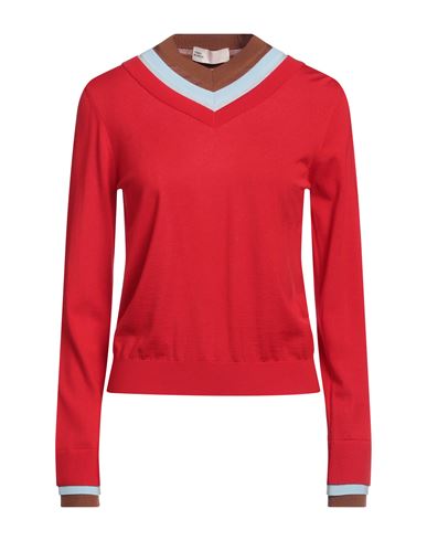 Tory Burch Wool Triple-layered Sweater With V-neckline In Red