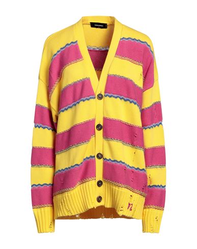 Shop Dsquared2 Woman Cardigan Yellow Size L Cotton, Acrylic, Polyamide, Mohair Wool