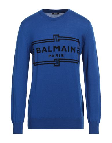 Balmain Man Sweater Blue Size M Merino Wool
