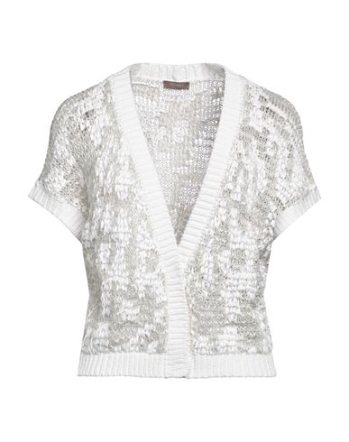 Peserico Woman Cardigan White Size 6 Polyester, Polyamide, Linen, Metallic Fiber