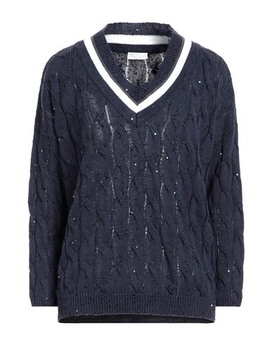 Brunello Cucinelli Woman Sweater Midnight Blue Size Xl Cotton, Linen, Silk, Polyamide, Ecobrass