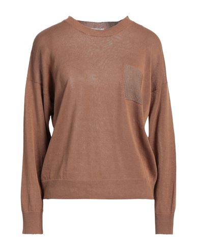 Peserico Woman Sweater Brown Size 12 Metallic Fiber, Linen, Cotton