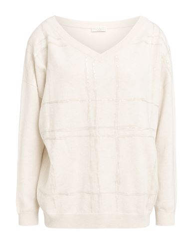 Brunello Cucinelli Woman Sweater Ivory Size L Virgin Wool, Cashmere, Silk, Polyester, Cotton In White