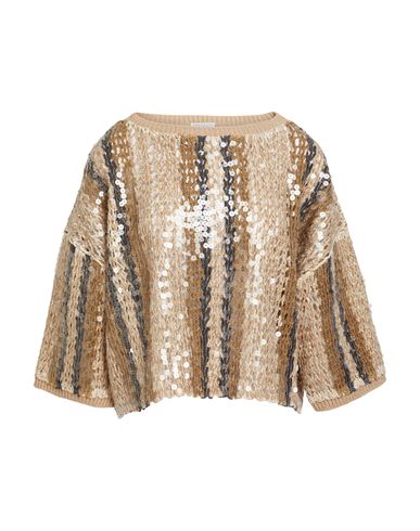 Brunello Cucinelli Woman Sweater Beige Size M Jute, Cotton, Polyamide, Polyester