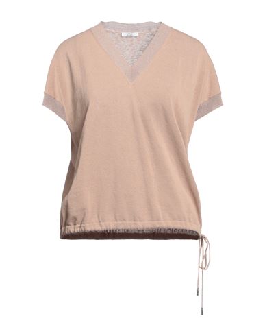 Peserico Easy Woman Sweater Light Brown Size 6 Cotton, Linen, Polyamide, Viscose, Metallic Fiber In Beige