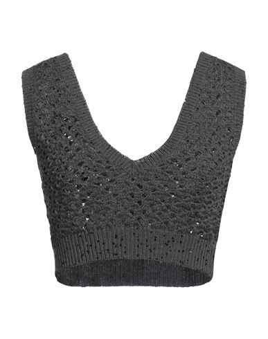 Brunello Cucinelli Woman Top Lead Size M Cotton, Linen, Silk, Polyamide In Grey
