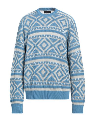 Dsquared2 Man Sweater Azure Size L Cotton, Linen In Blue