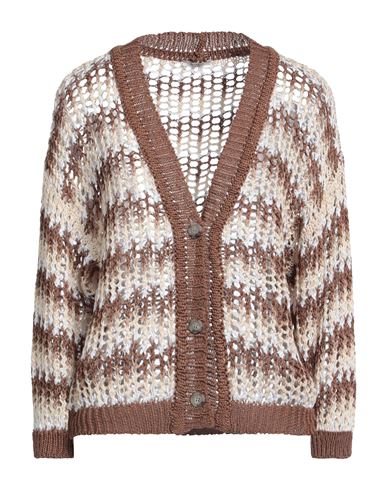 Peserico Woman Cardigan Brown Size 8 Cotton, Polyester
