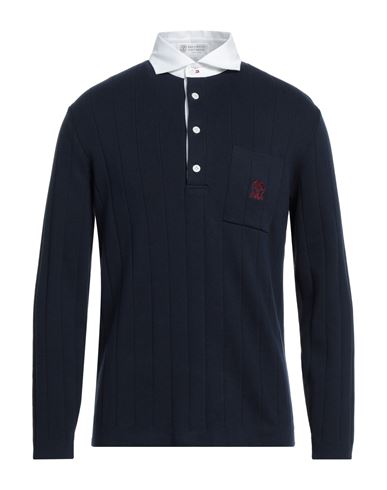 Shop Brunello Cucinelli Man Sweater Navy Blue Size M Cotton