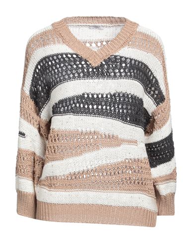 Peserico Woman Sweater Camel Size 6 Cotton In Beige