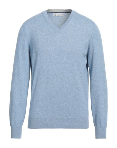 Brunello Cucinelli Man Sweater Sky Blue Size 50 Cashmere