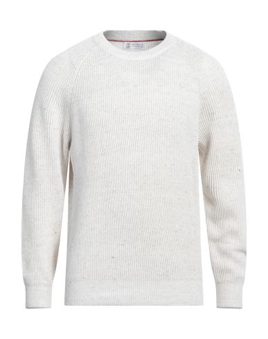 Brunello Cucinelli Man Sweater Ivory Size 40 Cotton, Linen In White