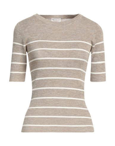 Brunello Cucinelli Woman Sweater Khaki Size L Linen, Polyester, Metallic Fiber, Polyamide, Cotton In Beige