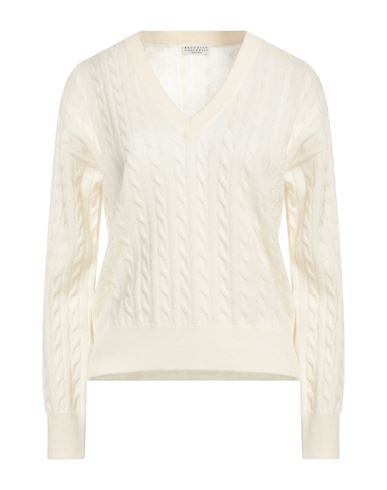 Brunello Cucinelli Woman Sweater Ivory Size L Alpaca Wool, Cotton, Brass In White