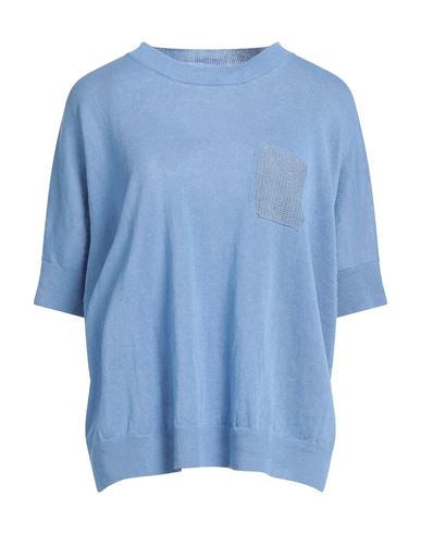 Peserico Woman Sweater Pastel Blue Size 8 Linen, Cotton, Metallic Fiber