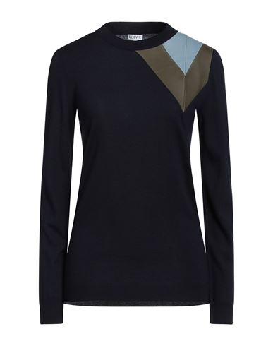 Loewe Woman Sweater Navy Blue Size S Wool, Cow Leather
