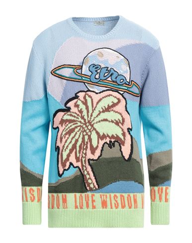 Shop Etro Man Sweater Sky Blue Size L Cotton, Wool