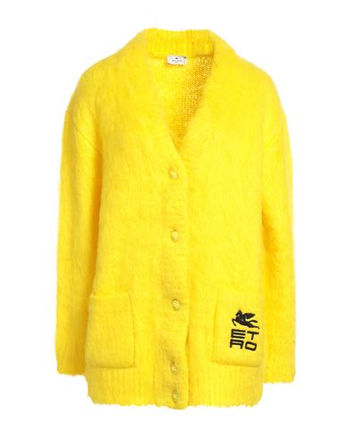 Etro Woman Cardigan Yellow Size 6 Mohair Wool, Polyamide