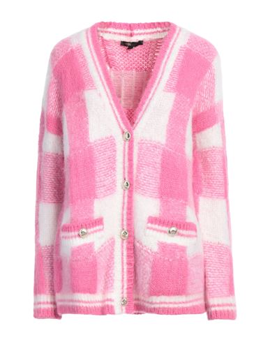 Maje Woman Cardigan Fuchsia Size 3 Mohair Wool, Acrylic, Polyamide, Wool, Elastane In Pink