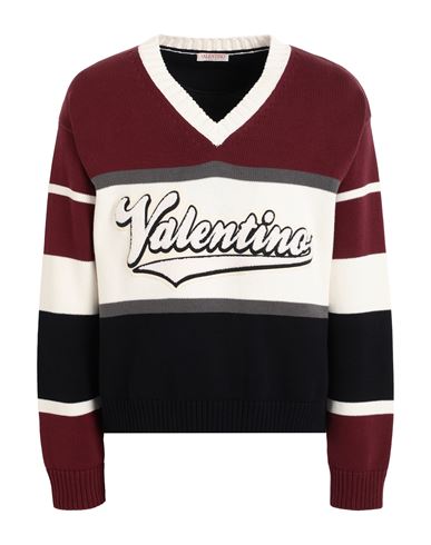 Valentino Garavani Man Sweater Burgundy Size L Cotton, Acrylic, Wool, Polyester In Red