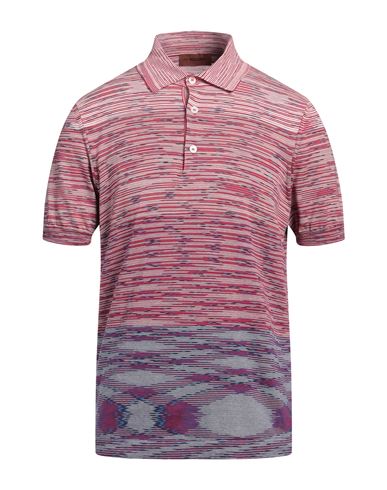 Missoni Striped-knit Short-sleeve Polo Shirt In Red