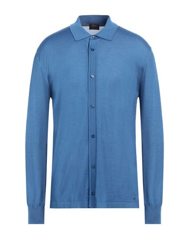 Brioni Man Shirt Azure Size 46 Cashmere, Silk In Blue