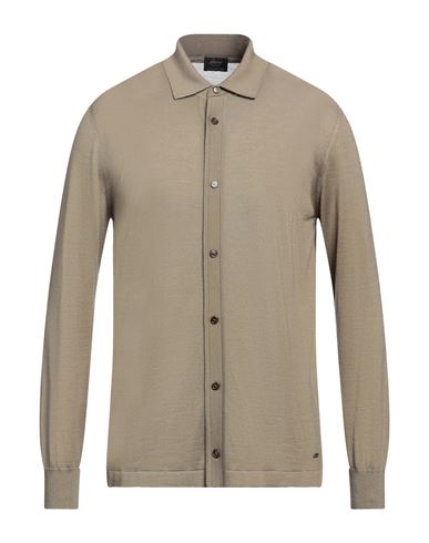 Brioni Man Shirt Khaki Size 40 Cashmere, Silk In Beige