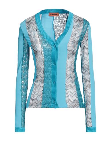 Missoni Woman Cardigan Azure Size 10 Viscose, Silk, Cupro, Polyester In Blue