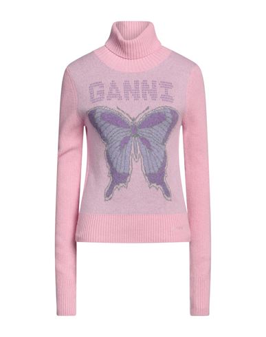 Shop Ganni Woman Turtleneck Pink Size M Wool, Recycled Wool, Recycled Polyamide