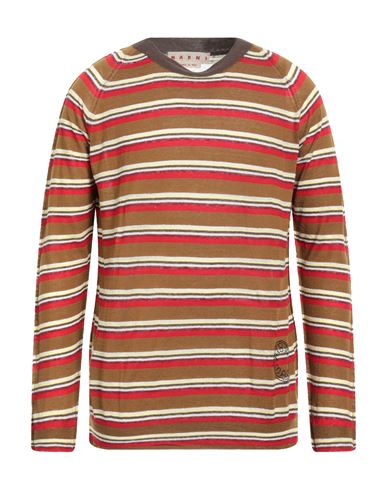 Shop Marni Man Sweater Khaki Size 44 Cotton, Linen In Beige