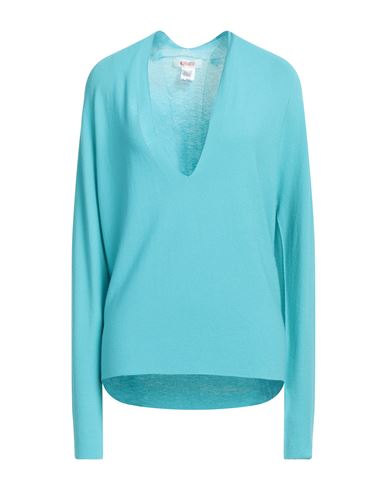 Shop Kontatto Woman Sweater Turquoise Size Onesize Viscose, Pbt - Polybutylene Terephthalate In Blue