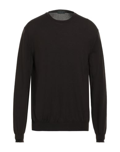 Shop Zanone Man Sweater Dark Brown Size 46 Virgin Wool, Polyamide