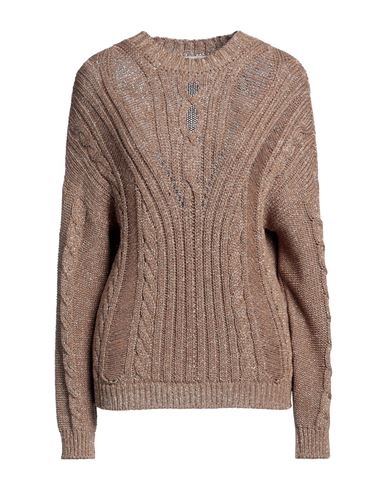 Shop Blumarine Woman Sweater Camel Size 10 Viscose, Metallic Polyester In Beige