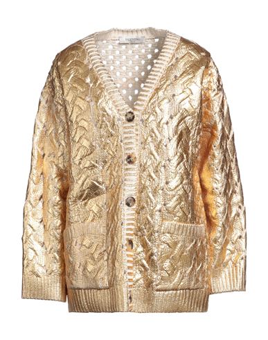 Shop Valentino Garavani Woman Cardigan Gold Size L Virgin Wool, Viscose, Metallic Fiber